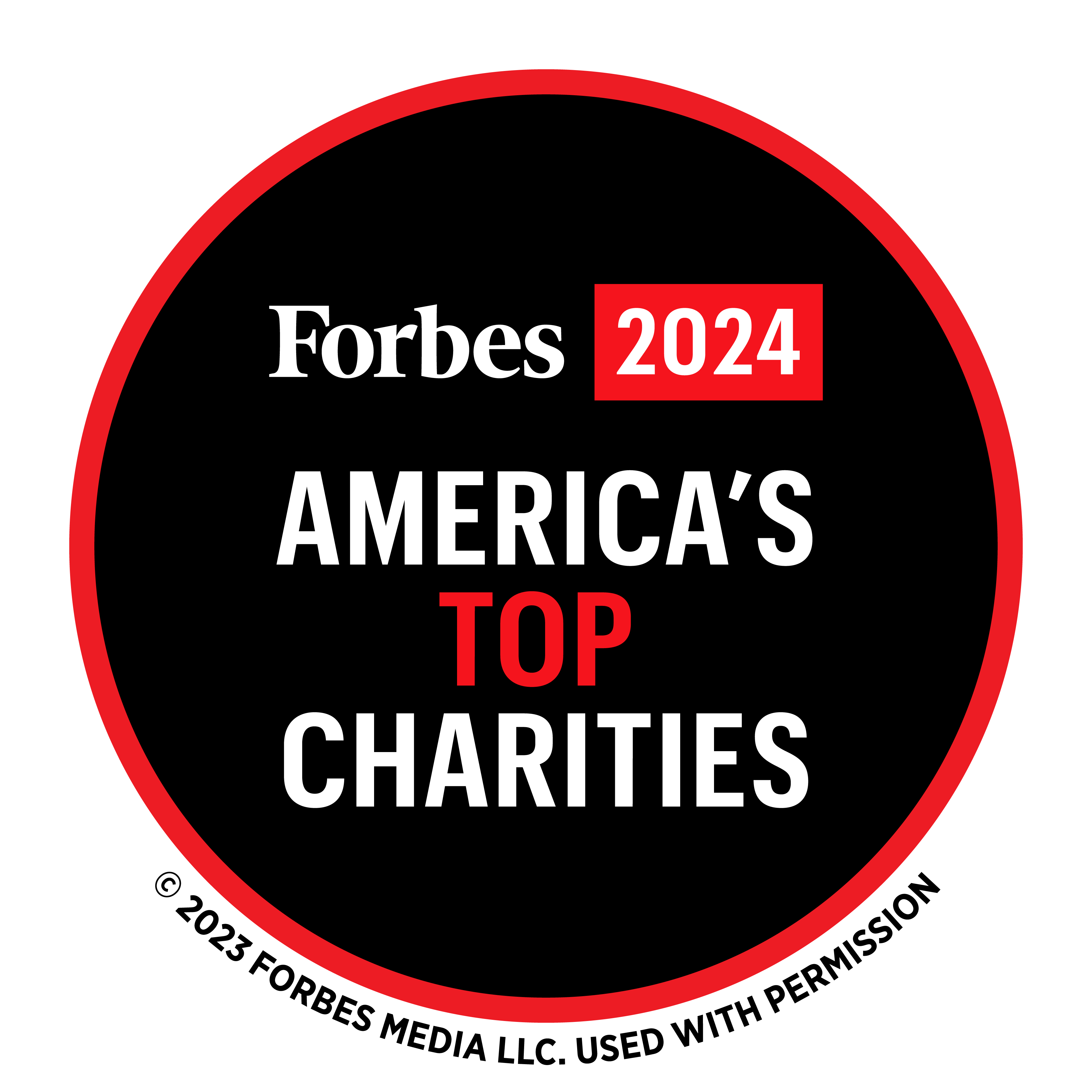 Forbes Media badge reading Forbes 2024 America's Top Charities